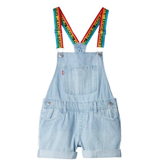LEVI'S Rainbow Strap Denim Jean Shortall Overalls Light Wash Kids Size 10Regular - Picture 1 of 12